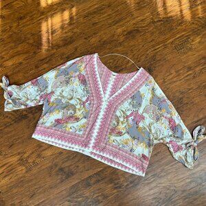 Free People Boho Print Tie-Sleeve Top – Size S/P